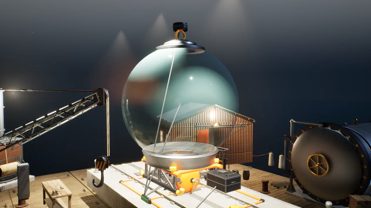 Interior Bubble: a clear acrylic sphere on a skid
